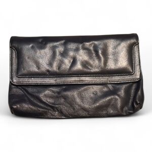 Elano Durabilt Navy Blue Leather Clutch With Orange Tan Suede Inside